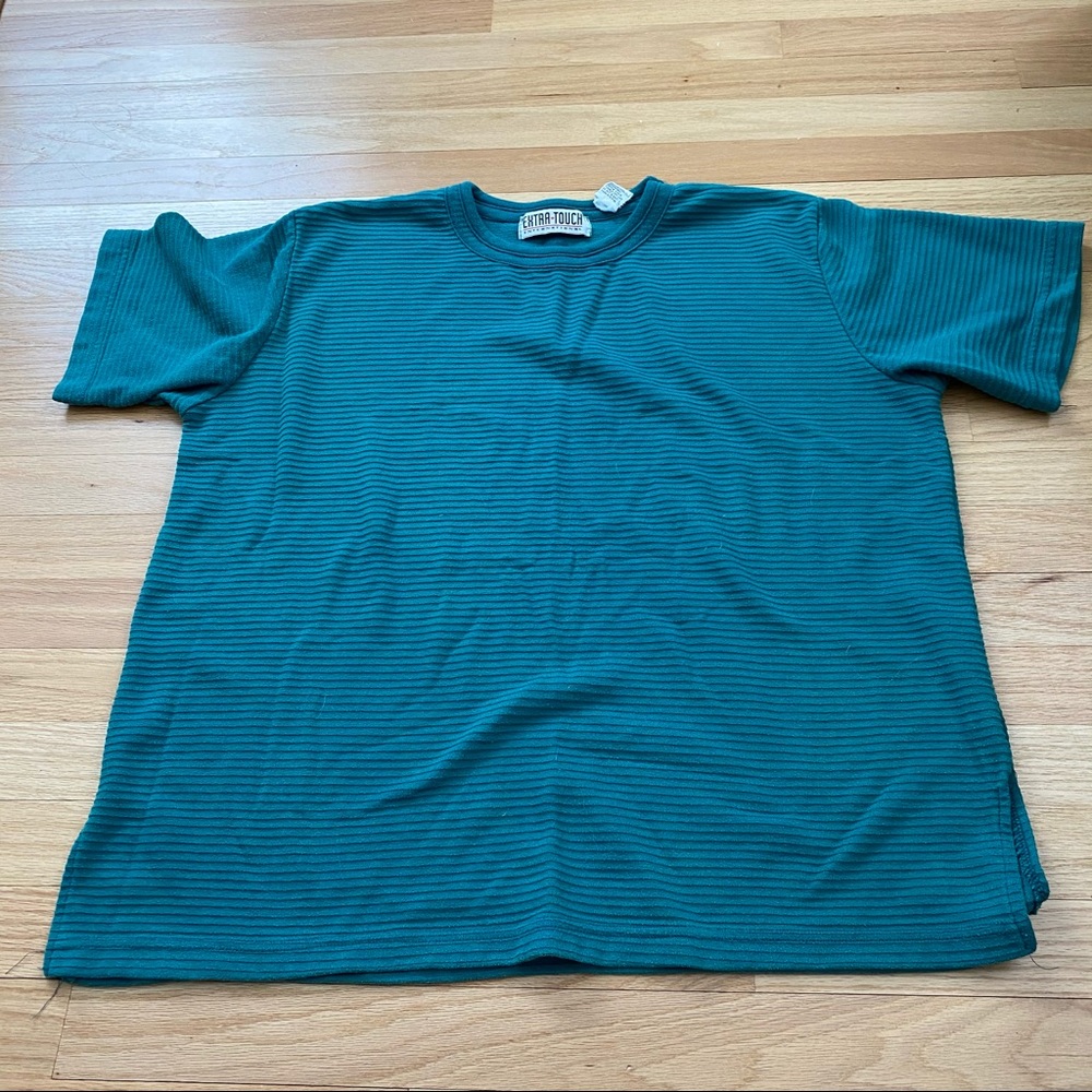 Extra touch, 1Xl green textured shirt sleeve top